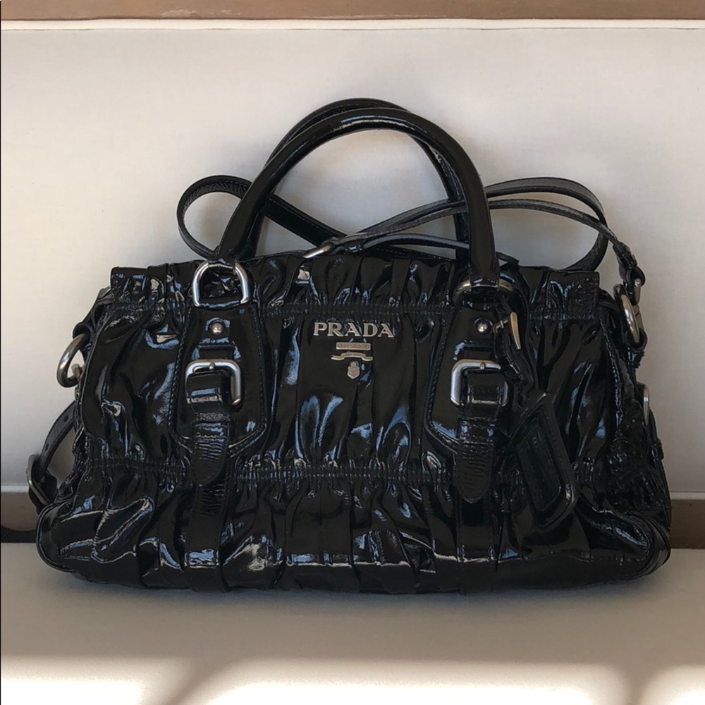 Prada Matelasse Black Patent Leather Bag Black